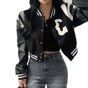 Chaqueta Universitaria Corta de Moda Coreana Vintage para Mujer, Estilo Urbano Holgado, Bordado, Invierno, Chic, Estilo Béisbol, Corta, de Algodón, Cortavientos - Product Image 1