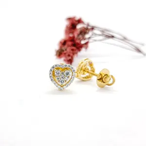 עגיל זהב באיכות מעולה של 14 קראט בצורת לב בצורת לב עם מיקרו סלולה יהלום טבעי על ידי ספק הודי