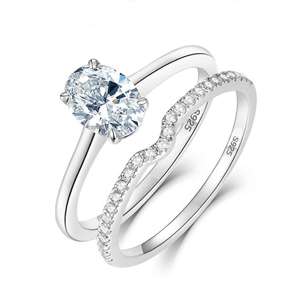 1.00 CTW ovale coupe classique broche réglage ensemble de mariée bague Moissanite pour femmes/cadeau d'anniversaire 18K or massif - Product Image 1