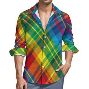 Cầu Vồng Sọc Hoa Mô Hình Giả Lanh Dài Tay Áo Của Nam Giới Áo Sơ Mi Quá Khổ Nút Xuống Trọng Lượng Nhẹ Túi Thoáng Khính-Odm Cung Cấp - Product Image 1