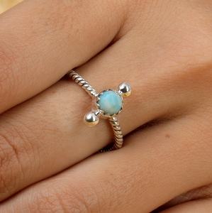 New Arrival Solid 925 Sterling Silver Natural Larimar 7mm Round Cabochon Gemstone Bezel Setting Eternity Vermeil Ring For Lady - Product Image 4