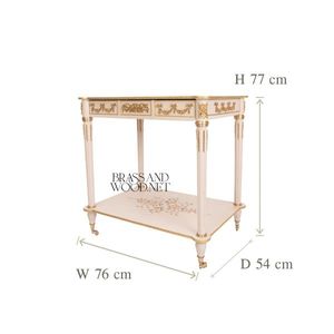 Carrito de Servicio Clásico de Madera Maciza con Diseño Floral Pintado a Mano y Detalles de Latón para Interiores de Lujo - Product Image 3