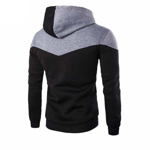 Fashionable Color Block Pullover Hoodie For Men Two-Tone <b>Black</b>/Grey Casual Streetwear Sweatshirts Slim Fit Warm <b>Fleece</b> For Men - Product Image 2