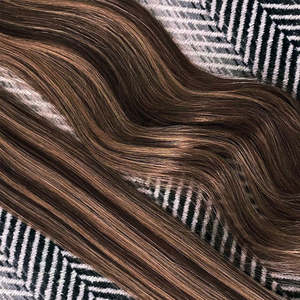 Extensions de cheveux à clipser volumisantes avec frange, 12 pouces, mélange brun foncé et caramel - Product Image 4
