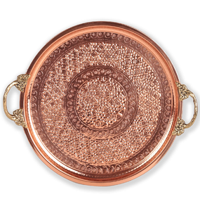 Bandeja de servicio de cobre Diseño real Mango de aluminio Martillado Artesanía redonda Bandeja de cobre - Product Image 6