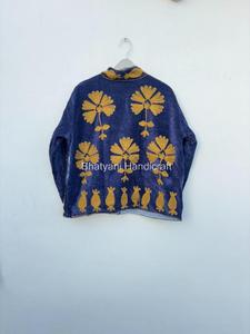Suzani Embroidery Velvet <b>Short</b> Unisex Quilted <b>Jacket</b> with Cotton Filling Finished Gift for Party Wear - Product Image 5