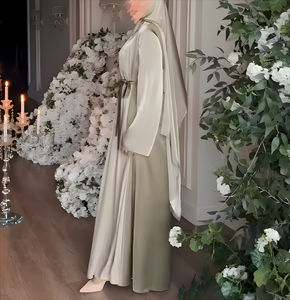 Vente en gros OEM, robe longue musulmane pour femmes, manches longues, robe modeste, robe en satin mince, ensemble Abaya, Jilbab, vêtements musulmans pour femmes - Product Image 2