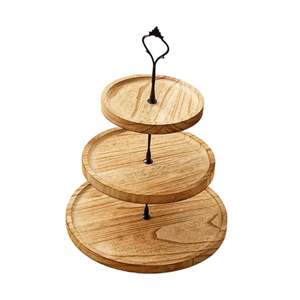 Support à gâteau en bois massif à trois niveaux de qualité supérieure, élégant et rustique, pour la présentation de desserts lors de mariages et de fêtes - Product Image 6