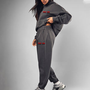 OEM/ODM superventas 100% algodón polar pesado mujer chándal personalizado impreso Logo Streetwear Sudadera con capucha y conjunto de Jogger - Product Image 1