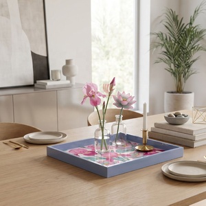 Plateau de service carré en laque, design floral rose et bleu, plateau décoratif pour la maison, Viettimecraft Wholesale - Product Image 2