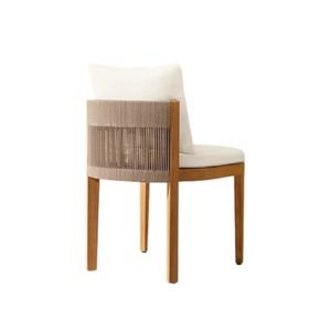 เก้าอี้สวนไม้สไตล์มินิมอลพร้อมเบาะสีขาว ขาเรียว เฟอร์นิเจอร์กลางแจ้ง - Product Image 3
