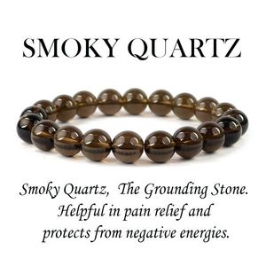 Natural Smoky Quartz 10mm Round Bead Bracelet for Grounding Stress Relief & Emotional Balance Reiki Charged - Product Image 4