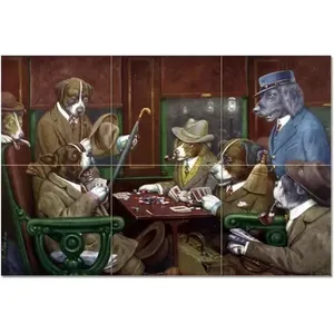 Su estación y cuatro ases perros azulejo Mural cocina pared Backsplash en material cerámico de mármol - Product Image 1