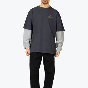 Meilleures ventes Chemise à col rond pour hommes, couleur personnalisée, manches double couche, matériau en polyester/coton de haute qualité, taille adulte - Product Image 4