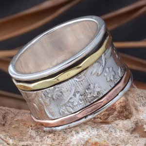 Bague de méditation tricolore, anneau en argent Sterling 925, bijoux, vente en gros - Product Image 1
