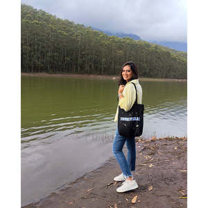 Sac fourre-tout à fermeture éclair Youniverse en cuir véritable, couleur unie, toile, nylon, PVC, polyester, broderie lettre, automne hiver printemps - Product Image 4