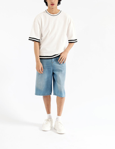 Ensemble de survêtement streetwear tendance pour homme, 2 pièces, été, logo brodé personnalisé, respirant, 100% coton, chemise courte - Product Image 1