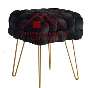 Taburetes Otomanos de Terciopelo Verde Esmeralda / Taburete Plegable de Terciopelo con Base de Metal de Alta Calidad para Sala de Estar - Product Image 4