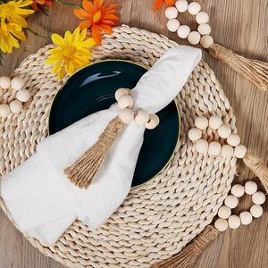 Anneaux de serviette en perles de bois de ferme avec perles en bois et élastiques Ajoutez une touche élégante à votre table à manger - Product Image 5