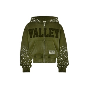 Sweat à capuche zippé en éponge française personnalisé 450 Gsm Y2K Vintage Streetwear strass 3D broderie soleil délavé en détresse recadrée - Product Image 4