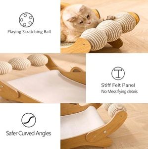 เก้าอี้ไม้สำหรับแมวที่เกาเป็นมิตรกับสิ่งแวดล้อมพร้อมป่านศรนารายณ์ในร่ม - Product Image 3