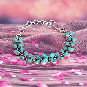 Pulsera de piedras preciosas naturales de Plata de Ley 925 diseño Floral turquesa para aniversario boda pulseras de perlas brazaletes joyería - Product Image 4