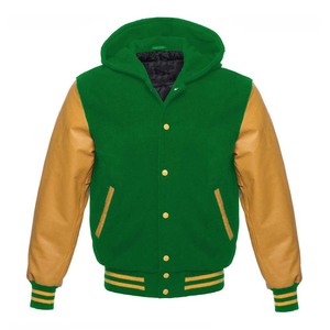 High Quality Custom Leather Sleeves and Wool Body Unisex Vintage Letterman Varsity Bomber Baseball Hoodie with Zipper Closure - Product Image 4