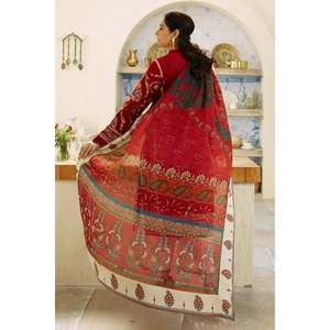 Ensemble 3 pièces ZAHRA SHAHJAHAN en coton brodé Dhanak, chemise, châle imprimé Courtrai et pantalon brodé - BIC-4130 pour Printemps/Été - Product Image 3