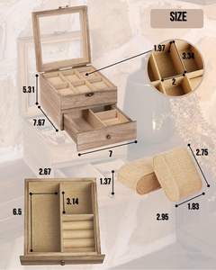Boîte à montres et bijoux pour cadeau d'anniversaire pour homme et femme, vitrine en bois avec doublure en lin, bois à 6 fentes - Product Image 5