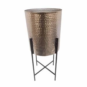 Jardinière ronde en métal martelé argenté de style unique et élégant avec support noir pour sol intérieur extérieur jardin fait à la main personnalisé - Product Image 5