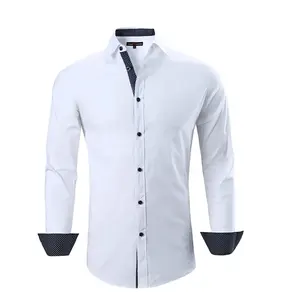 Formal Business Dress Solid Colour Long Sleeve Shirt Soft Slim Fit Turn-Down Collar Men Formal Dress Shirt