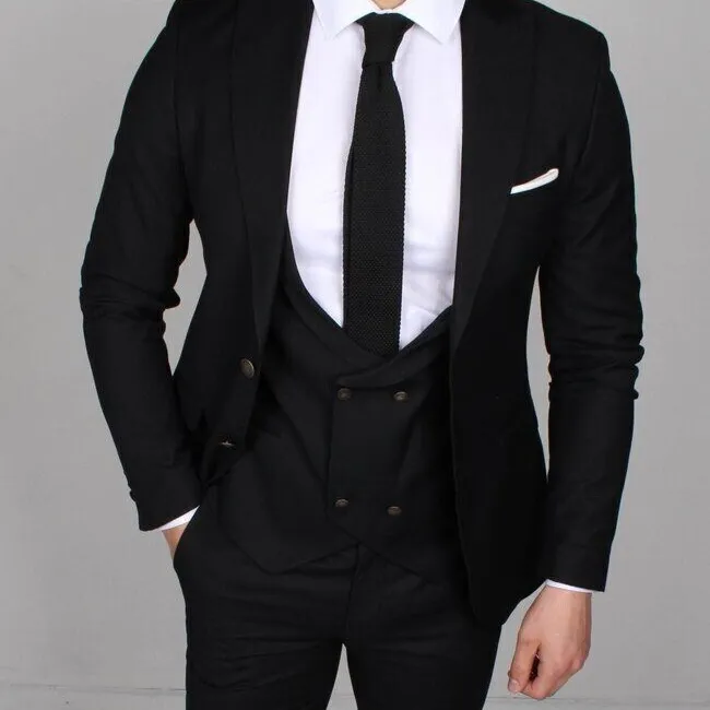 Стильный Однотонный черный мужской костюм премиум-класса из ткани 3 шт. приталенный женский свадебный формальный костюм пальто брюки для жениха от ИНДИЙСКОГО Производителя