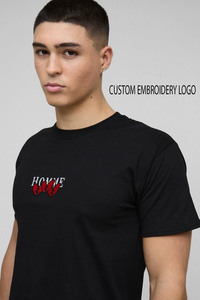 Nouveauté T-shirts unisexes personnalisés, respirants 100% coton, coupe ample, logo 3d brodé sur mesure pour hommes - Product Image 3