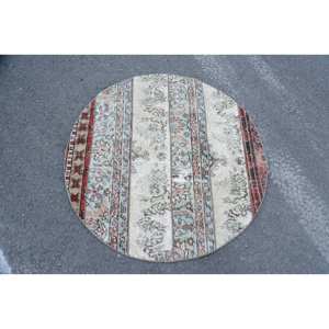 Classique Beige Bleu Vintage Tapis Turc 3.6X3.6 pieds Laine Matériel Latex Support pour Adolescents Style pour Couloir Grande Surface Classique - Product Image 3