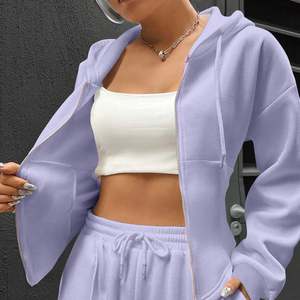 Vêtements de sport deux pièces pour femmes ensemble de pyjama hiver jambe large imprimé fermeture éclair pleine longueur sweat à capuche déchiré décoration lambrissée - Product Image 6