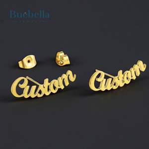 Venta caliente estilo 925 Plata 18K chapado en oro nombre personalizado Hip hop Stud pendiente hombres - Product Image 2