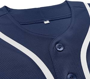 Venta al por mayor 100% poliéster transpirable manga corta Camisetas de béisbol de alta calidad azul en blanco botón equipo ropa deportiva béisbol Jersey - Product Image 2