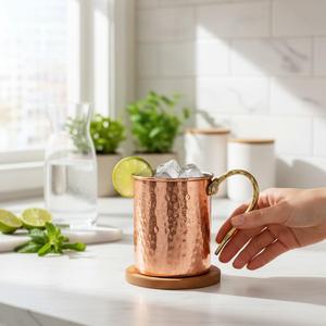 Vintage Style Heat Resistant <b>Copper</b> Flat <b>Cup</b> with Polished/Matte Finish 9cm Height - Product Image 2