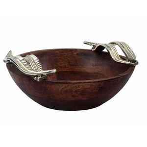 Design rustique intemporel, bols de service en bois poli brun lisse avec poignée en métal pour les occasions quotidiennes et festives - Product Image 6
