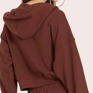 Conjunto de chándal con cremallera transpirable de algodón 100% de Color sólido con logotipo personalizado para mujer, Sudadera con capucha deportiva de invierno de peso pesado frontal, Jogger - Product Image 5