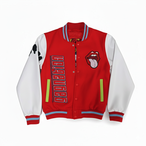 แจ็คเก็ตเบสบอลสไตล์วาร์ซิตี้สำหรับผู้ชาย แขนหนัง ปักลายเชนิลล์แบบปรับแต่งได้ พร้อมตัวอักษร  แบบสตรีทแวร์  แบบมีฮีตเตอร์ - Product Image 1
