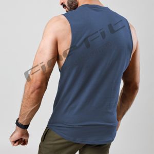 Custom Stringer Cotton Tank Top Casual Workout Gym Shirt <b>Drop</b> Armhole Muscle Training Breathable Knitted Sleeveless Design for - Product Image 3