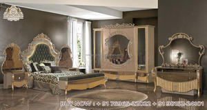 Lit et tables de chevet luxueux et lourds de style maharaja sculptés meubles de chambre à coucher de style maharaja lit sculpté d'aspect royal avec tables de chevet - Product Image 2