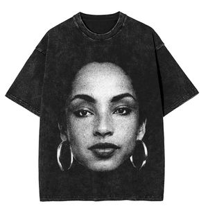 Portrait vintage européen américain imprimé en détresse tissé à moitié ample 230 grammes en gros lavé à l'acide court tricoté surdimensionné - Product Image 2