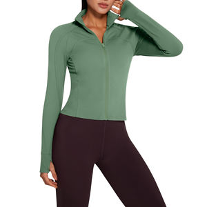 Veste de yoga athlétique à col montant pour femmes, vente en gros, haut d'entraînement à manches raglan, vêtements de sport à fermeture éclair intégrale, fitness, course à pied, respirant - Product Image 1