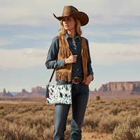 Tas Selempang Kulit Sapi Buatan Tangan Gaya Bohemian Vintage, Tas Tangan Barat Berukir Turquoise