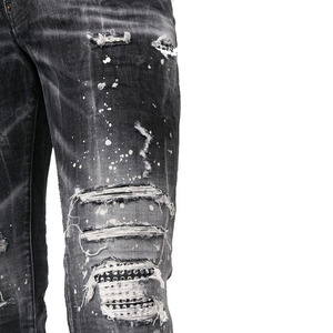 Meilleure vente Pantalon en denim imprimé de détresse pour hommes Pantalon en denim personnalisé délavé à l'acide pour hommes Pantalon en denim droit en détresse avec décoloration au soleil pour hommes - Product Image 4