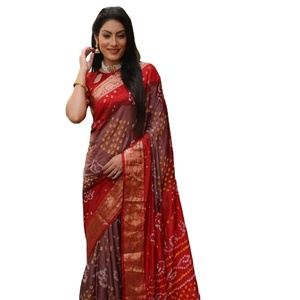 New Soft Bandhej Silk Sari with Zari Weaving Border and Pallu Beautiful Design for Women - Product Image 1