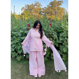 Ensemble Salwar Kameez en coton rose glamour style Bollywood pakistanais pour filles, tissu épais, prêt-à-porter pour fêtes - Product Image 1