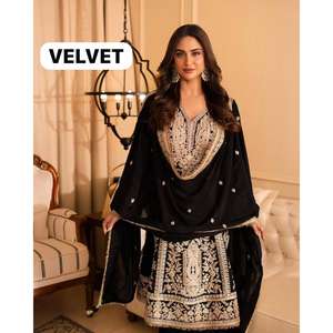 Ensemble Kurti Palazzo Moderne en Velours de Luxe avec Broderie et Paillettes, Dupatta en Georgette pour Femmes, Célébrations et Fêtes - Product Image 4